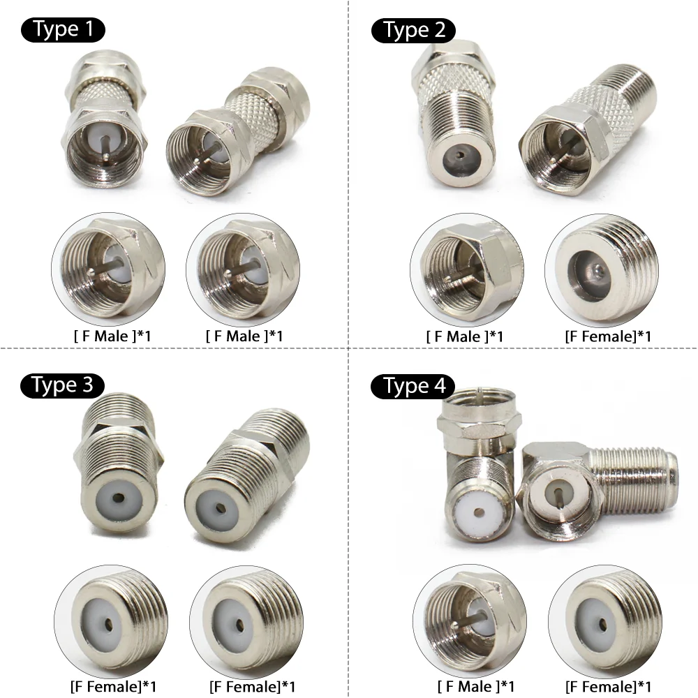 F Type TV Aerial Antenna Adapter Male to Female RF Coaxial Connector 90 Degree Right Angle for Coax Cable