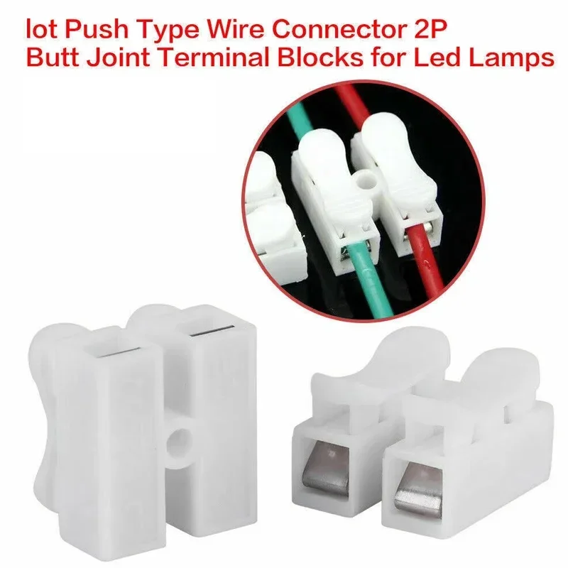 

50pcs Push Quick Wire Cable CH2 Connector 10A 220V 2 Pin Push-in Spring Loaded Electrical Connectors for Lighting Electrical