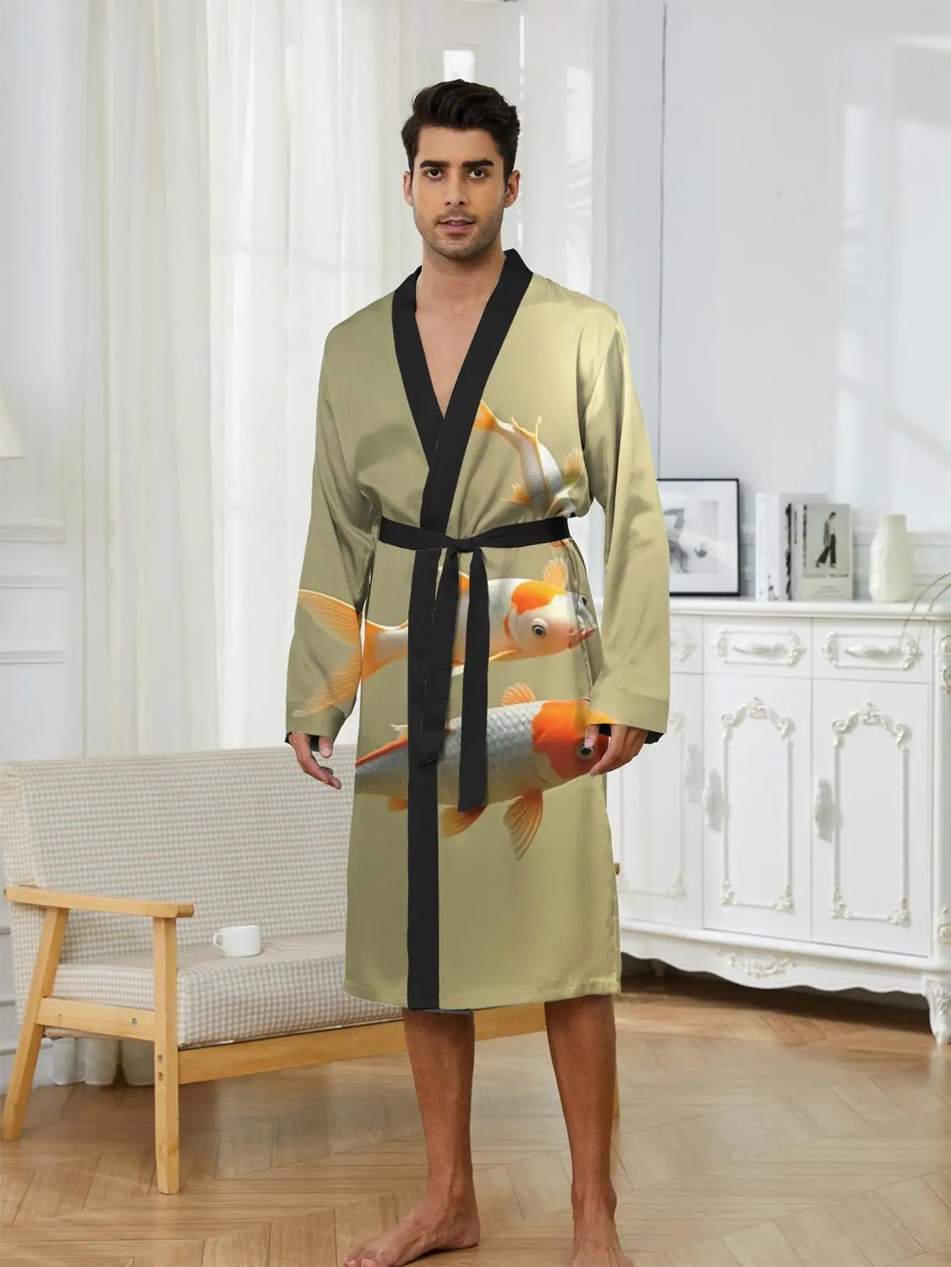 

1pc Men'S Robes 2026 Spring/Summer Robe Man Graphic Robe Bathrobe Men'S Bathrobe Polyester Sleepwear 3D Printed