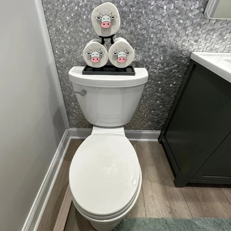 ABBN-Dairy Cow Toiletroll Holder 3D Printed Dairy Cow Tissue Paper Storage Shelf Stackable Funny Toilet Paper Holder House