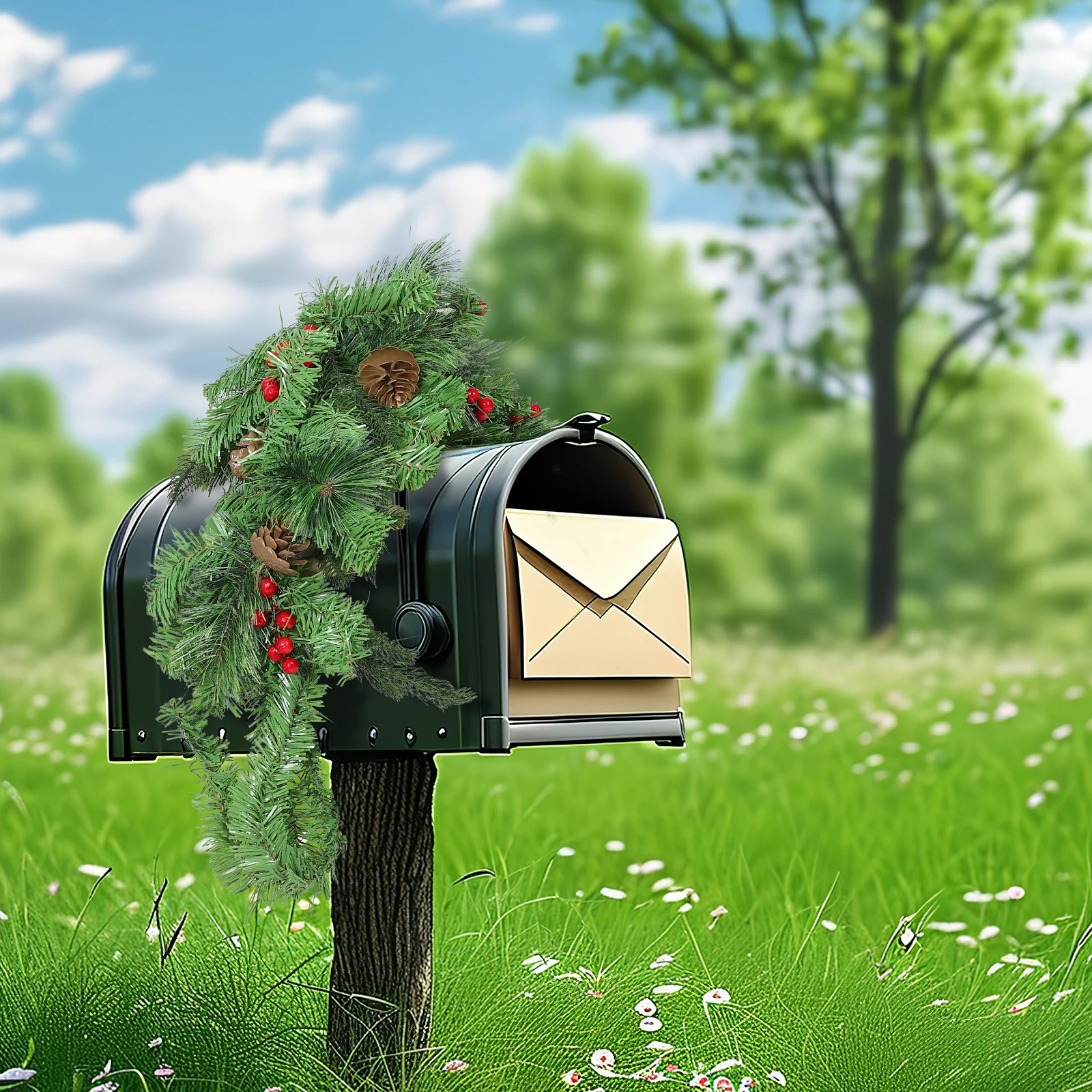 

Christmas LED Luminous Mailbox Garland Wreath Artificial Greenery Berries Branches Xmas Holiday Outdoor Decoration