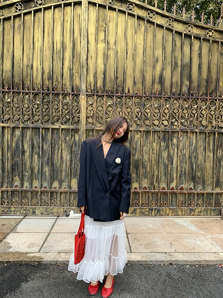 Spring 2024 Women's Casual Suit Jacket Design Sensation Small Audience Commute Style Double Breasted Long Sleeve Printed