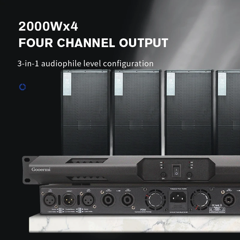Gooermi 2/4 Kanaal Professionele Digitale Eindversterker Met Aan/Uit-Schakelaar Volumeregelingsknop Voor Luidsprekerstage Dj