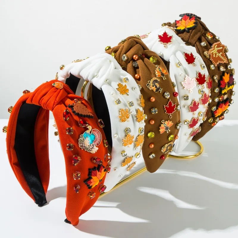 

Горячая Распродажа, модная повязка на голову на День Благодарения, кленовый лист, индейка, аксессуары, повязка на голову