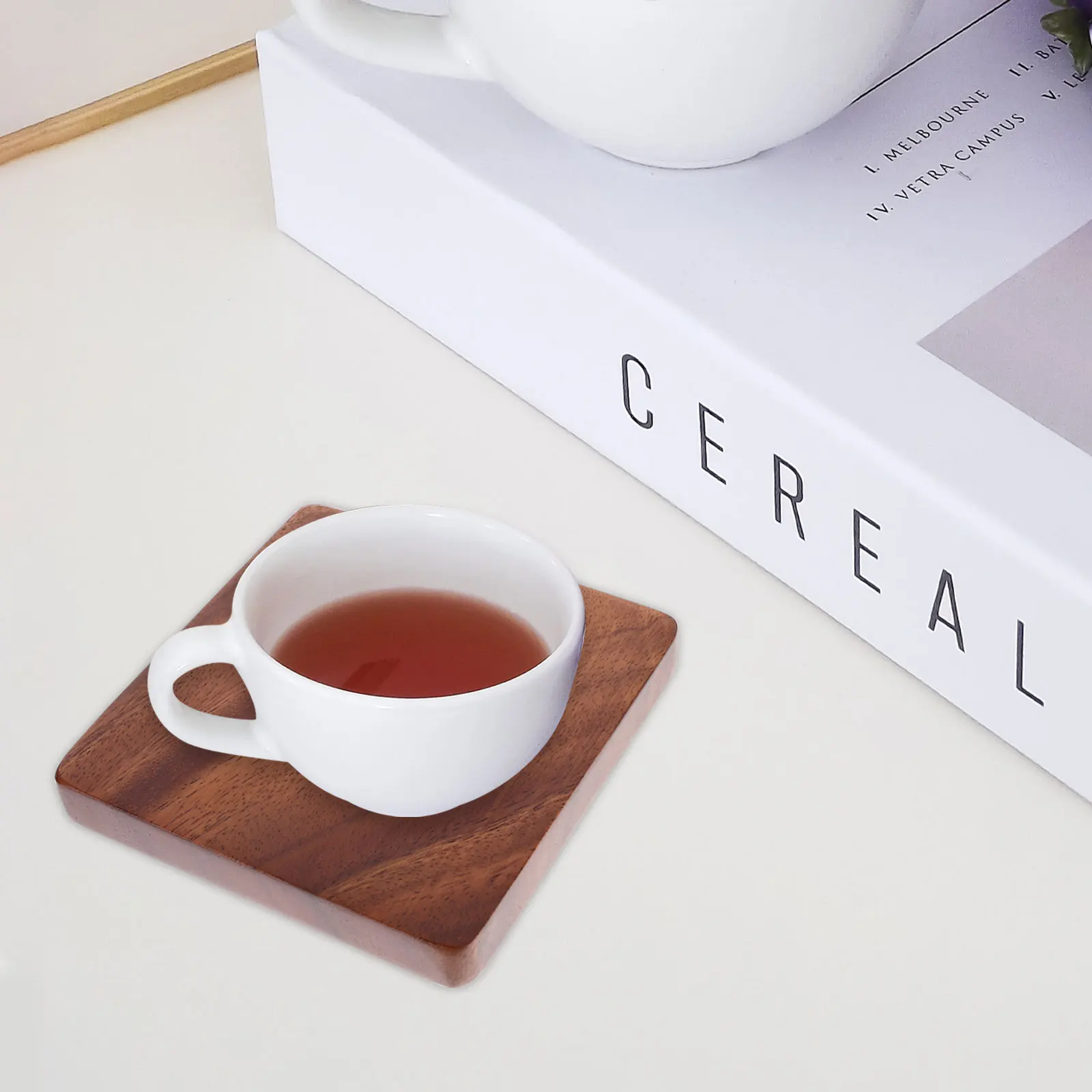 

6pcs Square Wood Coasters 11x11cm Heat Resistant Anti Skid Cup Mats Black Walnut Protective Bottle Pads for Home Kitchen