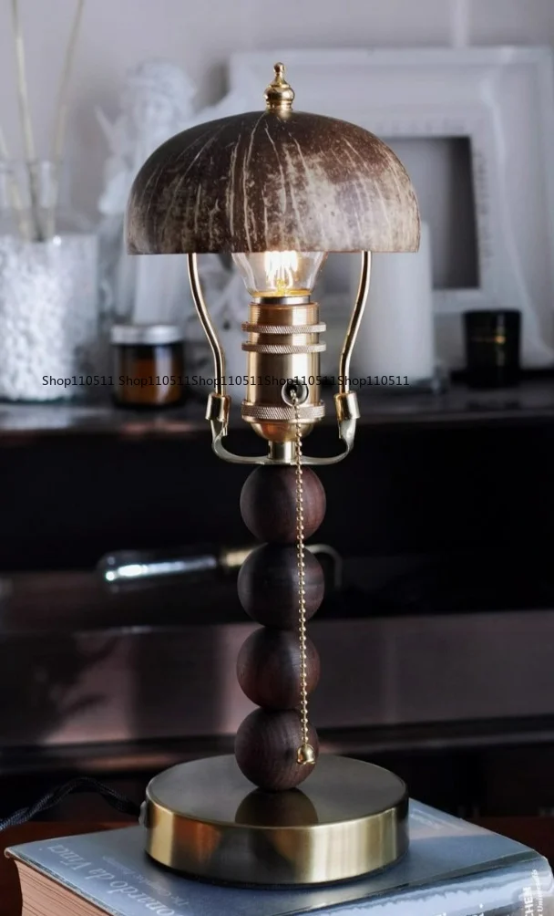 Black Vintage Coconut Table Lamp Bedside Lamp Bedroom Study Cafe Bar Decorative Ornament