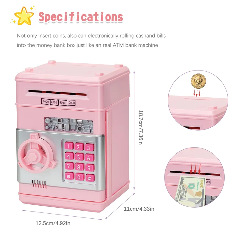 Creative Piggy Bank Automatic Mini Safe Coins Cash Saving Money Box Password Counter Code Key Lock Coin Bank ATM Child Gift