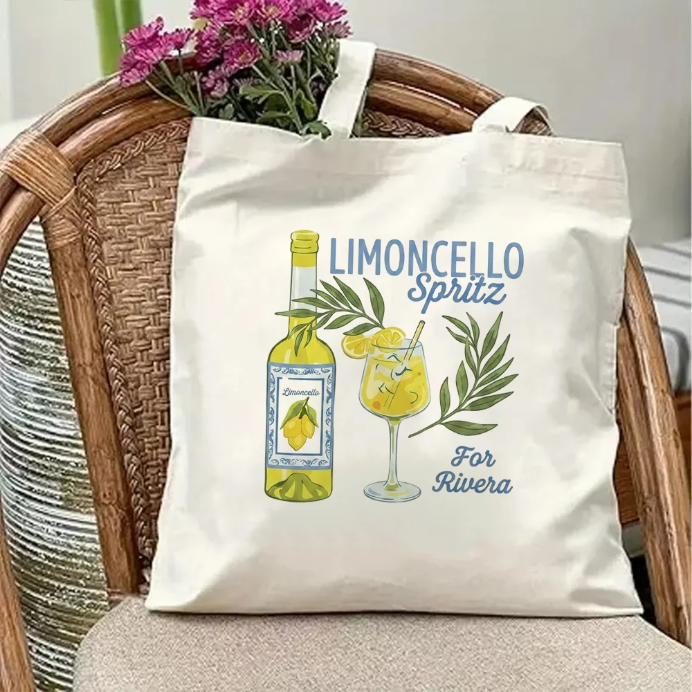 Retro Limonello Spritz Canvas Tote Bag Vintage Italian Lemon Cocktail Handbag Aesthetic Beach Grocery Shopping Travel Bag
