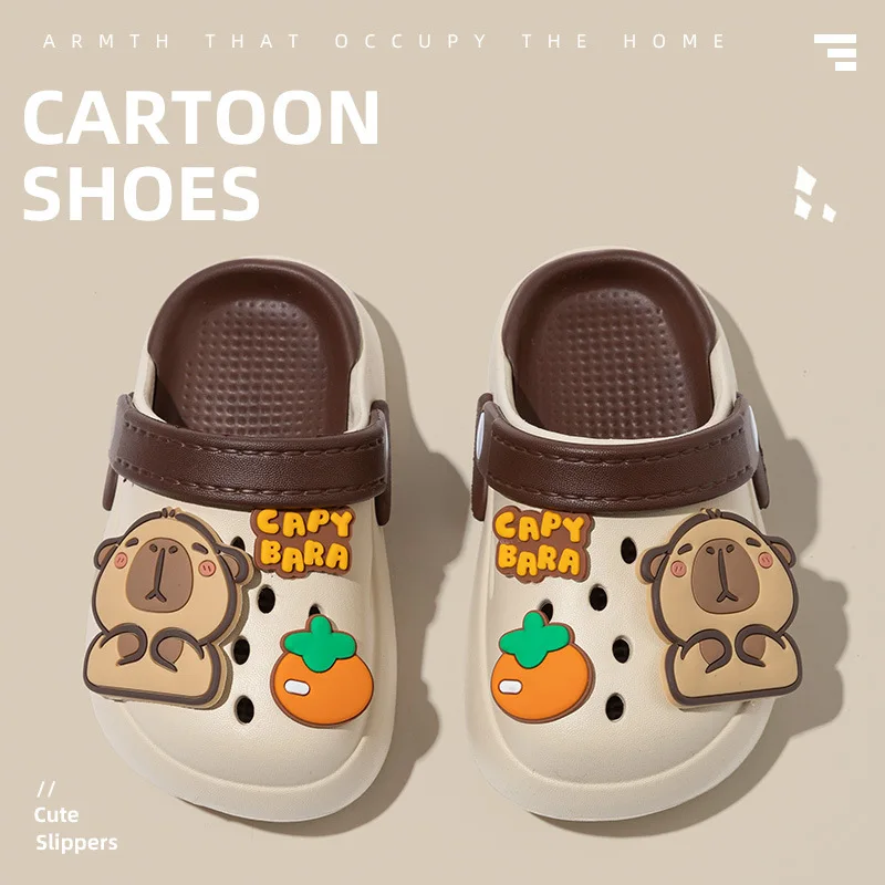 

Детские тапочки-капибара, мультяшные сабо, летние 2026, для улицы, удобные, нескользящие, милые пляжные сандалии на платформе, детская обувь