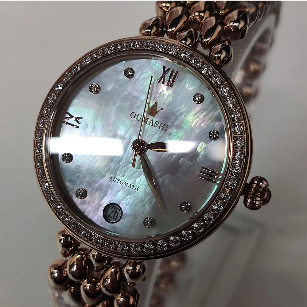 Jam tangan wanita kustom 32,3mm dengan mesin mekanis otomatis Miyota 8215, jam tangan wanita yang indah, hadiah jam tangan wanita.