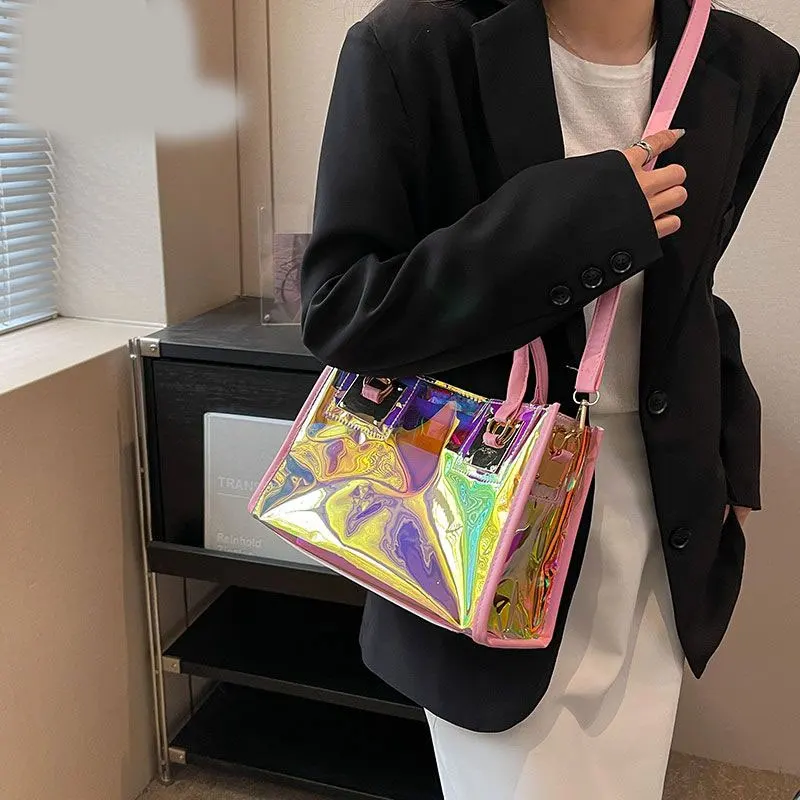 High Quality Laser Jelly Portable Transparent Bag for Women with Large Capacity Rectangular Candy Shoulder Diagonal Cross Bag