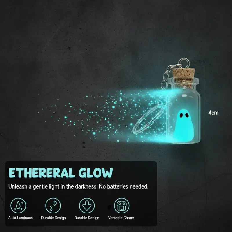 Halloween Mini Glowing Ghost Keychain Luminous Tiny Drifting Bottle Adopt Ghost Keyring Backpack Pendant Party Souvenir