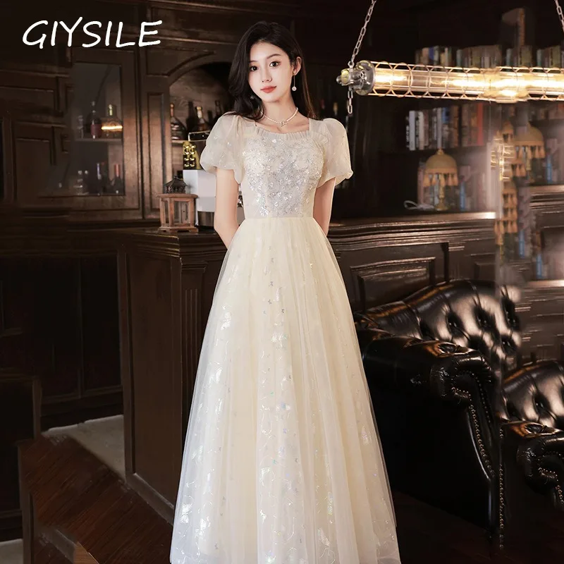 

Вечернее платье GIYSILE для девочек, новинка 2025, темпераментное банкетное белое свадебное торжественное платье с квадратным воротником, женские элегантные вечерние платья
