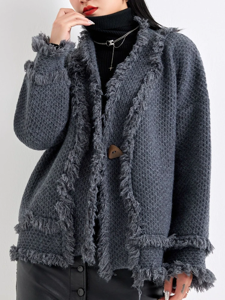 

Hikigawa Chic Fashion Women Korean Style Tassel Fringed Knitted Cardigan Autumn V Neck Casual Outerwear Sweater Coats Mujer
