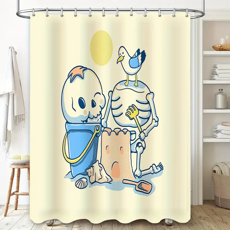 ستارة حمام على شكل رسوم كرتونية لطيفة غير مؤطرة مع ستارة حمام على الشاطئ الرملي ديكور الحمام قماش مقاوم للماء على شاطئ البحر والمحيط كي