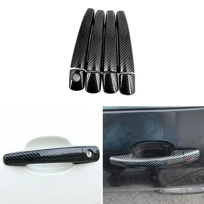8pcs Car ABS For Peugeot 308 SW CC RCZ 2007 2008 2009 2010-2013 Carbon Fiber Texture/Silver Door Handle Cover Trim Accessories