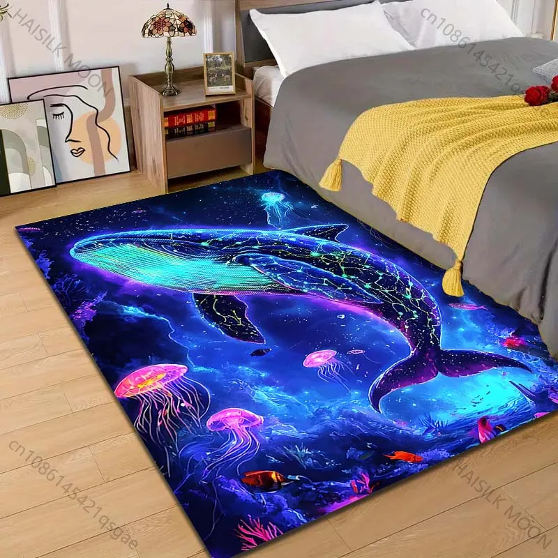1PC Glowing whale and jellyfish Print Carpet Rug for Living Room Bedroom Sofa Doormat Home Decor Non-slip Floor Mat