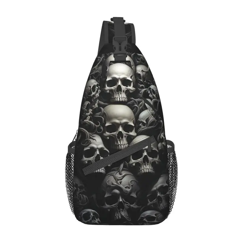 Mochila de hombro informal para hombre, bolso de pecho cruzado con esqueleto gótico, calavera de la muerte, bandolera para viajar