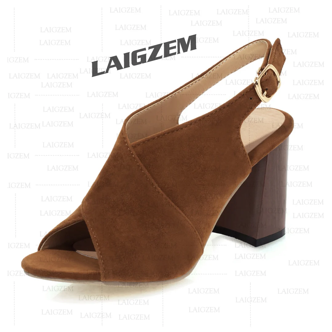 

Женские сандалии BERZIMER из искусственной замши с открытым носком, на толстом каблуке 8 см, с пряжкой, для вечеринок и выпускных, большие размеры 41, 43, 45