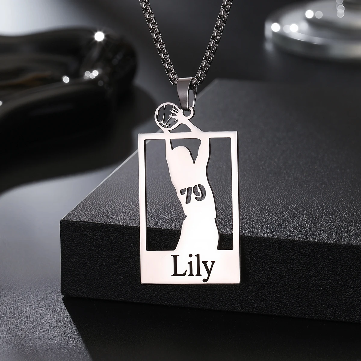 Custom Basketball Themed Name Necklace，Personalized Name & Number Stainless Steel Pendant, Exclusive Jewelry for Sports Fans