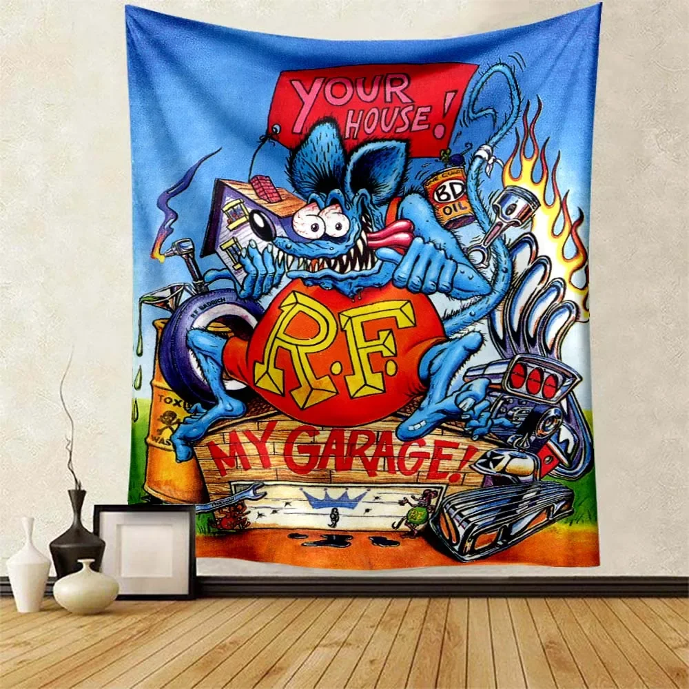 Rat Fink Fashion Tapestry Funny Gift for Friend Bar Motocycle Club Man Cave Home Garage Bedroom Game Room Wall Tapestry Decor