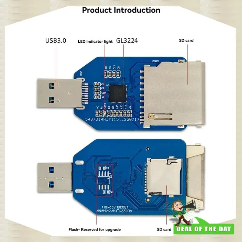 24시간 배송 미니 USB3.0 리더 모듈 SD+ TF 카드 슬롯 2-In-1 듀얼 카드 지원 온보드 GL3224 칩 읽기