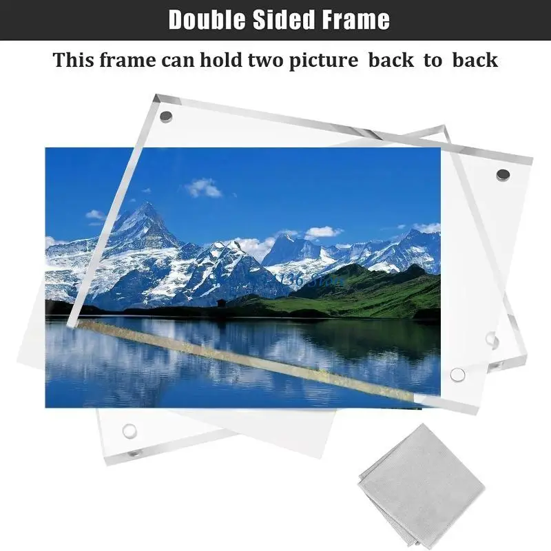 H7ED Double Sided Clear Frameless Picture Frame Acrylic Photo Frame Creative Floating Frame Bedroom Deck Decor