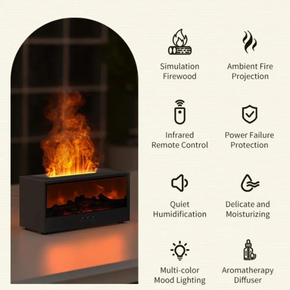 1pc 3D Flame Fireplace Aroma Diffuser With Remote Control For Home Improvement Aromatherapy Machine Colorful Humidifier Tools