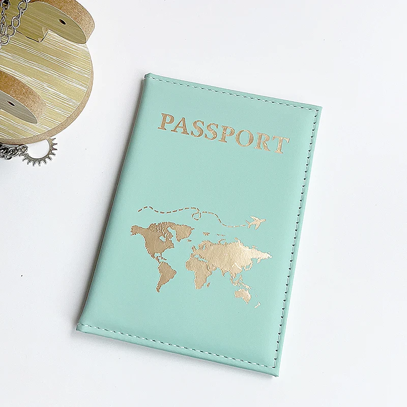 Green Passport Protective Cover for Women Men Pu Leather Material Waterproof Document Ticket Folder Passport Clip Holder Case