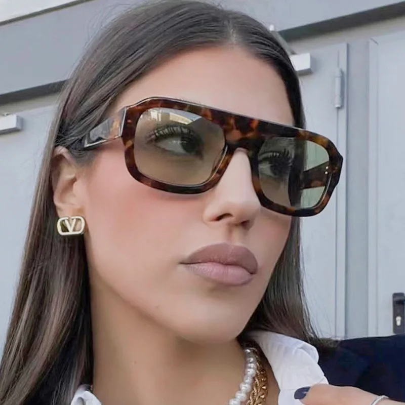 Klassische Große Rahmen Rechteckige Sonnenbrille Frauen Mode Neue Leopard Muster Sonnenbrille INS Brillen Männer Unisex UV400