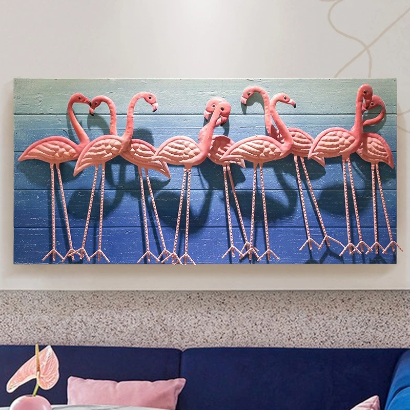 Room decoration, flamingo wrought iron wall decoration, living room background wall pendant