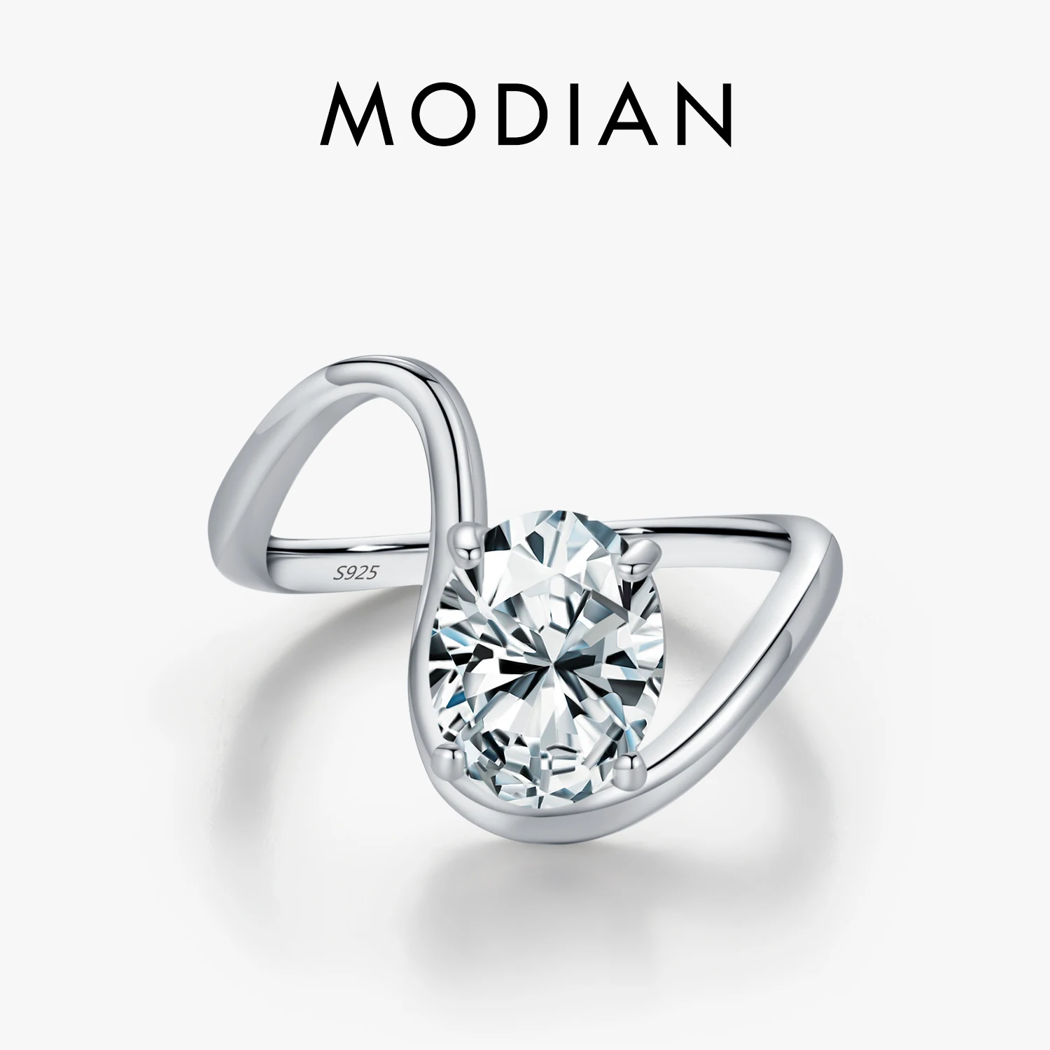 

MODIAN Стерлинговое Серебро 925 пробы Геометрические линии модные ослепительные овальные прозрачные CZ кольца для женщин Изысканные ювелирные изделия рождественские подарки