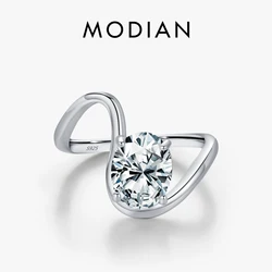 MODIAN 925 Sterling Silver Geometric Line Trendy Dazzling Oval Clear CZ Finger Rings For Women Fine Jewelry Christmas Gifts