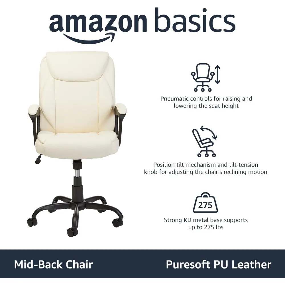 Classic Puresoft PU Padded Mid-Back Office Computer Desk Chair with Armrest - , 26"D x 23.75"W x 42"H