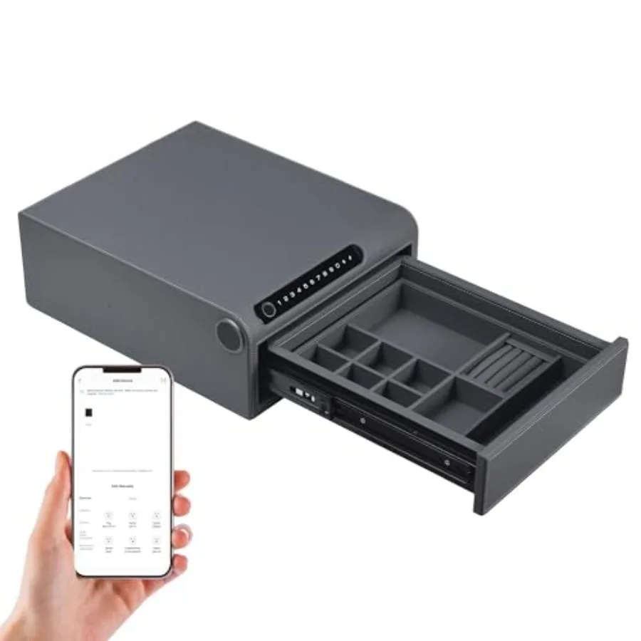 

Биометрический сейф для ювелирных изделий с замком по отпечатку пальца, цифровой клавиатурой, быстрым доступом, выдвижным ящиком, домашний сейф из черного металла с быстрым доступом.