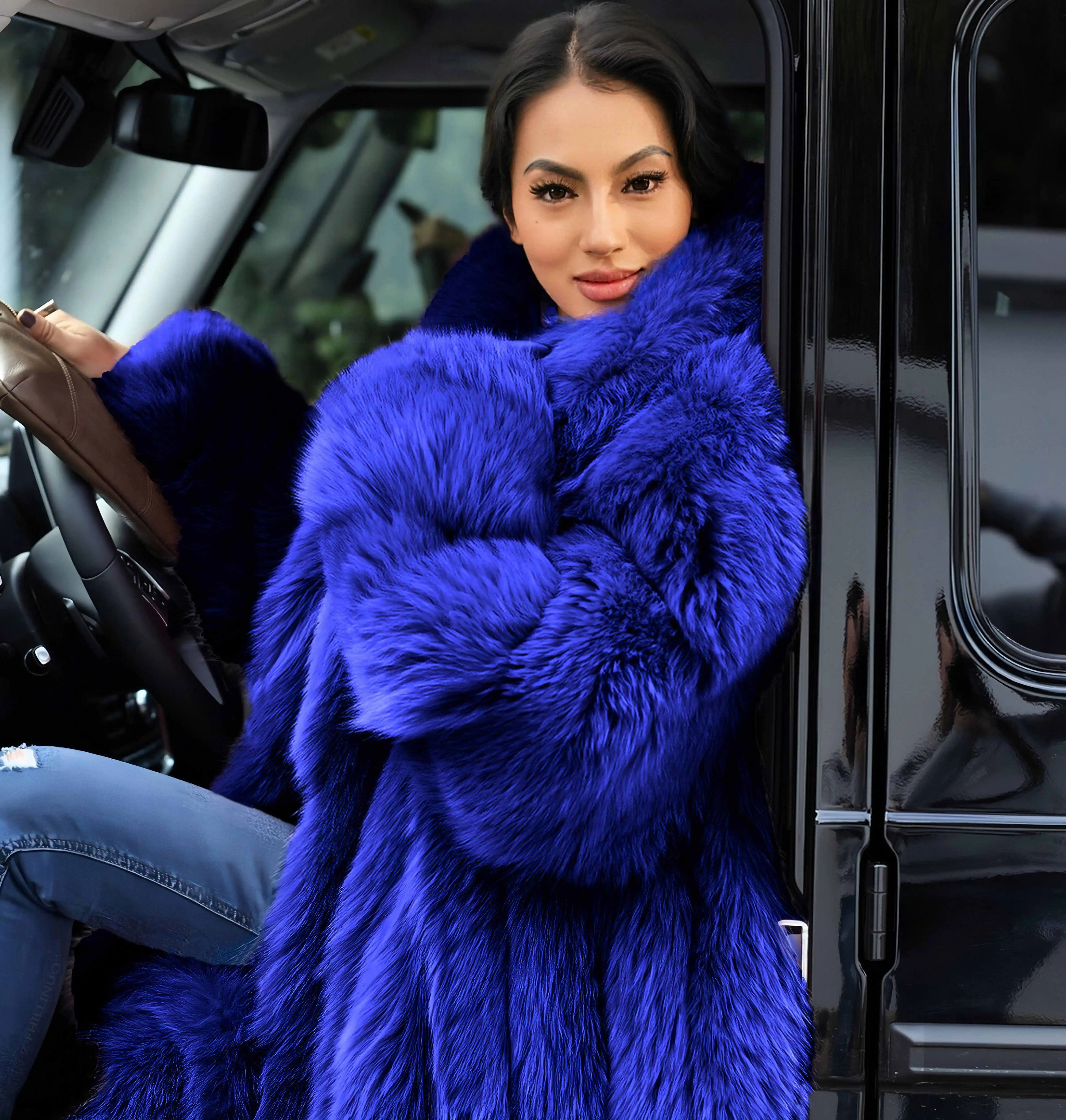 حجم كبير موضة الشتاء الجديدة الفتيات الوردي طويل التلبيب معطف الفرو المرأة معطف حراري سميك رقيق فو الثعلب معطف الفرو