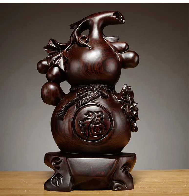 40cm Large Southeast Asia HOME SHOP company efficacious Mascot lucky FU Auspicious Gourd Handmade Rosewood carving FENG SHUI ART