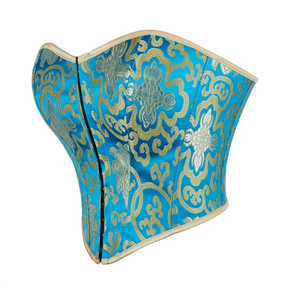 

Gothic Vintage Overbust Bustier Blue Court Fishbone Strapless Chest Supporting Waist Cinching Body Shaping Women Top and Corset