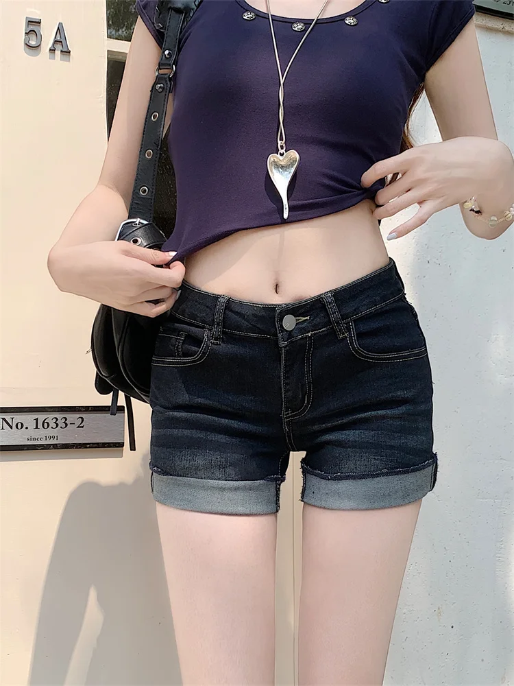 

Сексуальные джинсы с высокой талией, женские осенние джинсы больших размеров, темно-синие джинсы с манжетами American Hot Girl, свободные джинсы