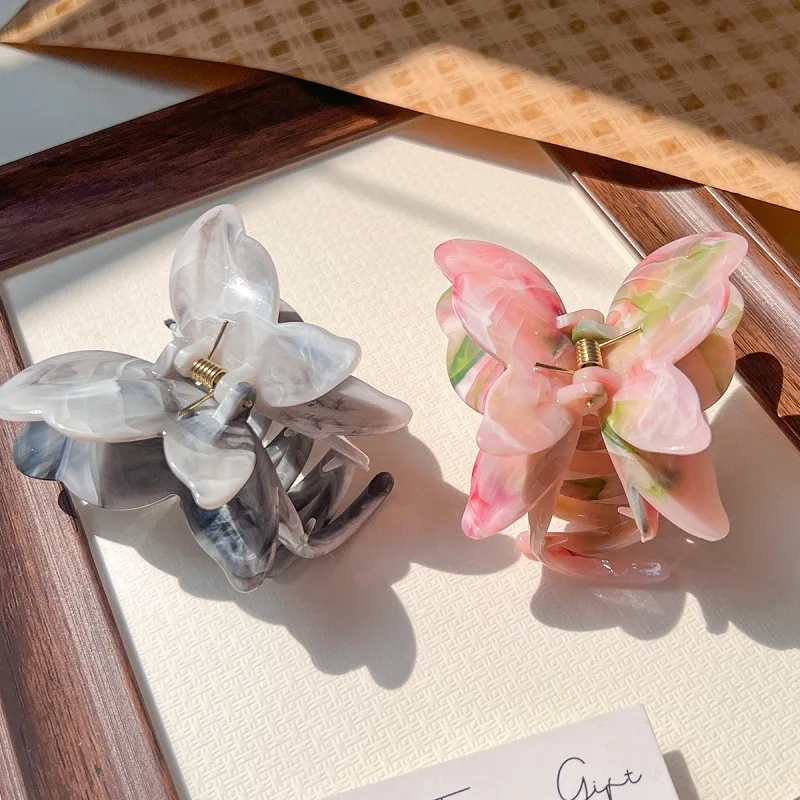 

7CM Marble Pattern Butterfly Hair Claw Summer Beach Claw Clips Sweet French Style Hair Clips Hair Accessories for Women Girls