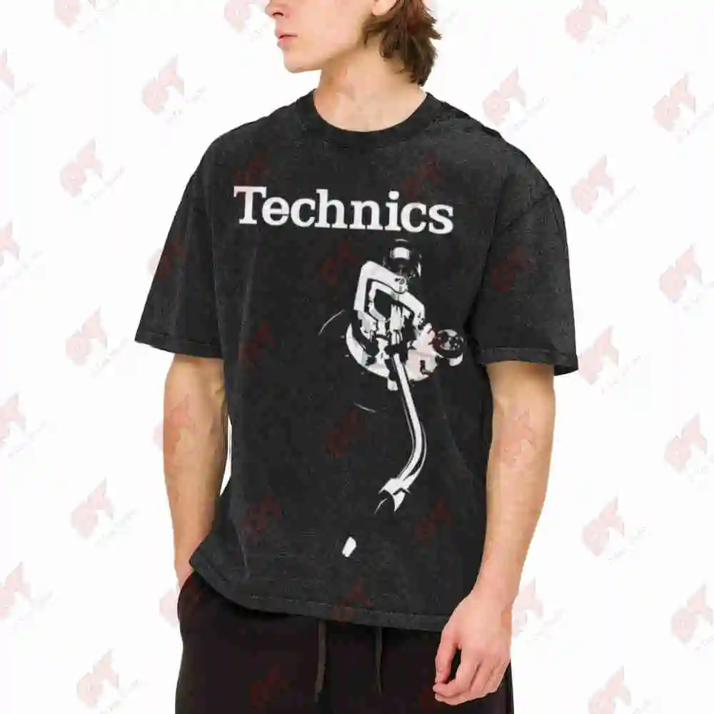 Technics Tone Arm Turntable Vinyl DJ Vintage Washed Tee Pure Cotton T-Shirt