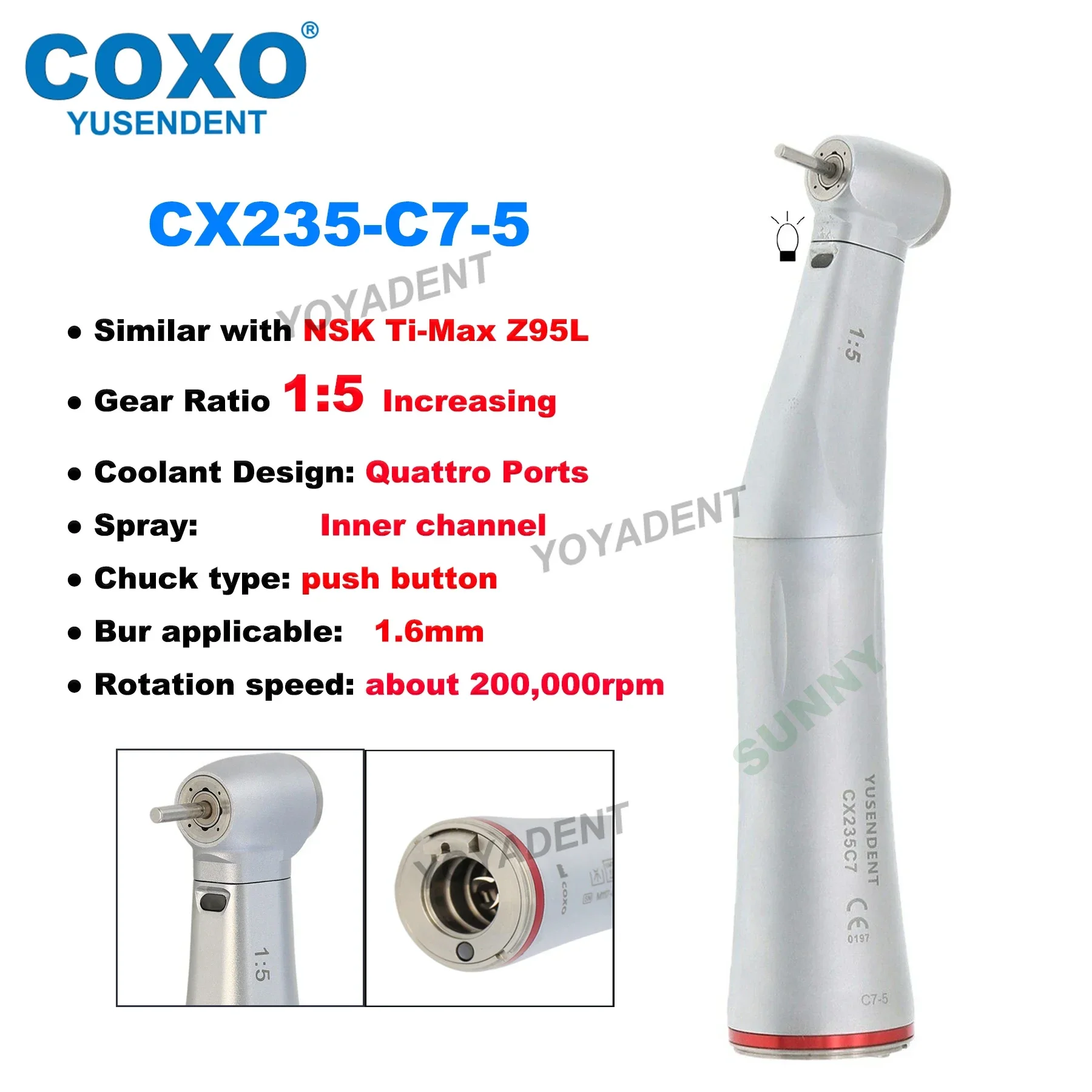 COXO Handpiece Dental Turbine Fiber Optic High Speed Handpiece LED Low Speed Handpiece Fit KAVO NSK Sirona WH Dentists Tools