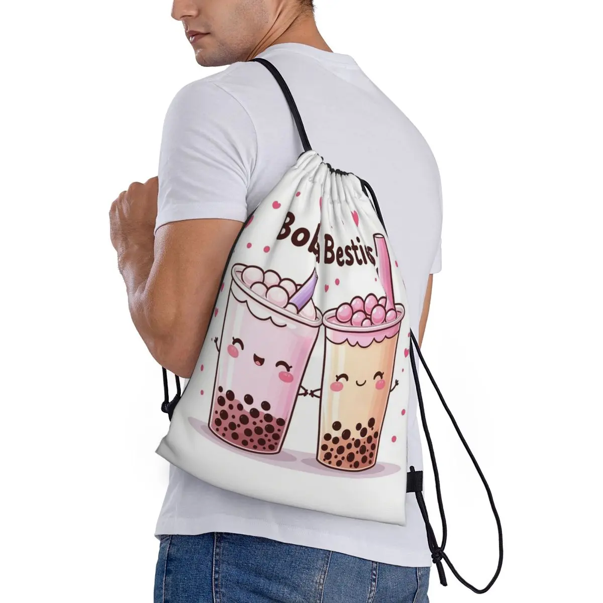 

Boba Besties Cute Kawaii Bubble Tea Backpacks Multi-function Drawstring Bags Sports Bag Book Bags for Man Woman Students