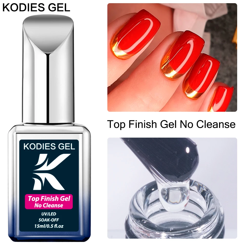 KODIES GEL Briljante Top Finish Gel Polish Top Coat Geen Veeg 15ML Helder Semi Permanente UV Filter Super Shine manicure Nail Sealer