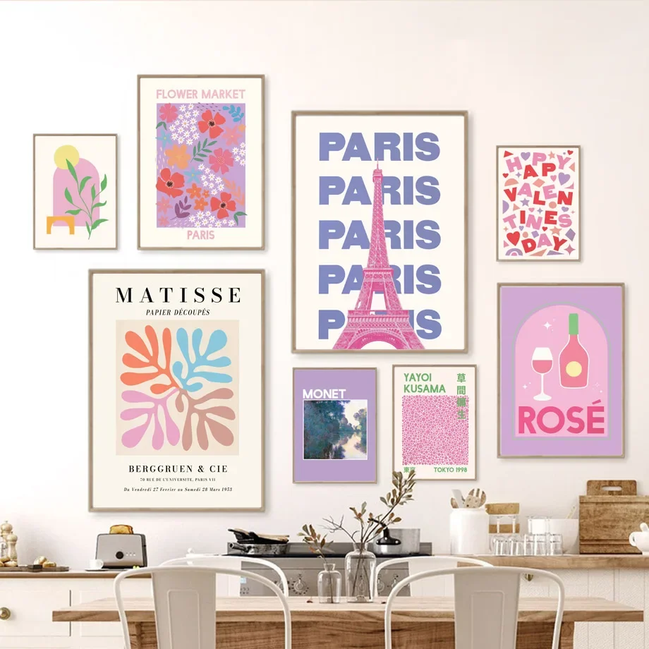

Paris Tower Matisse Abstract Cocktail Flower Market Naked Girl Monet YAYOI KUSAMA Art Canvas Posters Prints Wall Pictures Decor