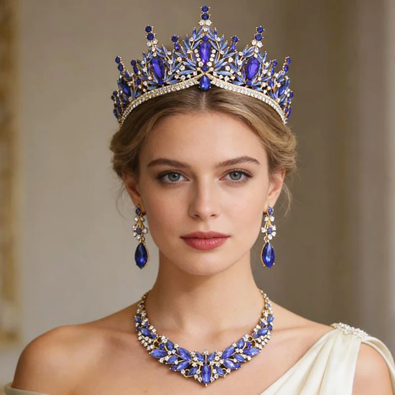 Prinzessinnen-Kronen-Tiara mit passender Halskette und Ohrringen für Damen, elegantes Brautschmuck-Set, Geschenke für Hochzeit, Abschlussball, Abendparty