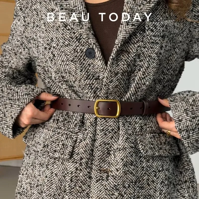 beautoday-女性用牛革ピンバックルベルト、無地、スクエアバックルストラップ、レディースファッションアクセサリー、ウエストバンド、91117