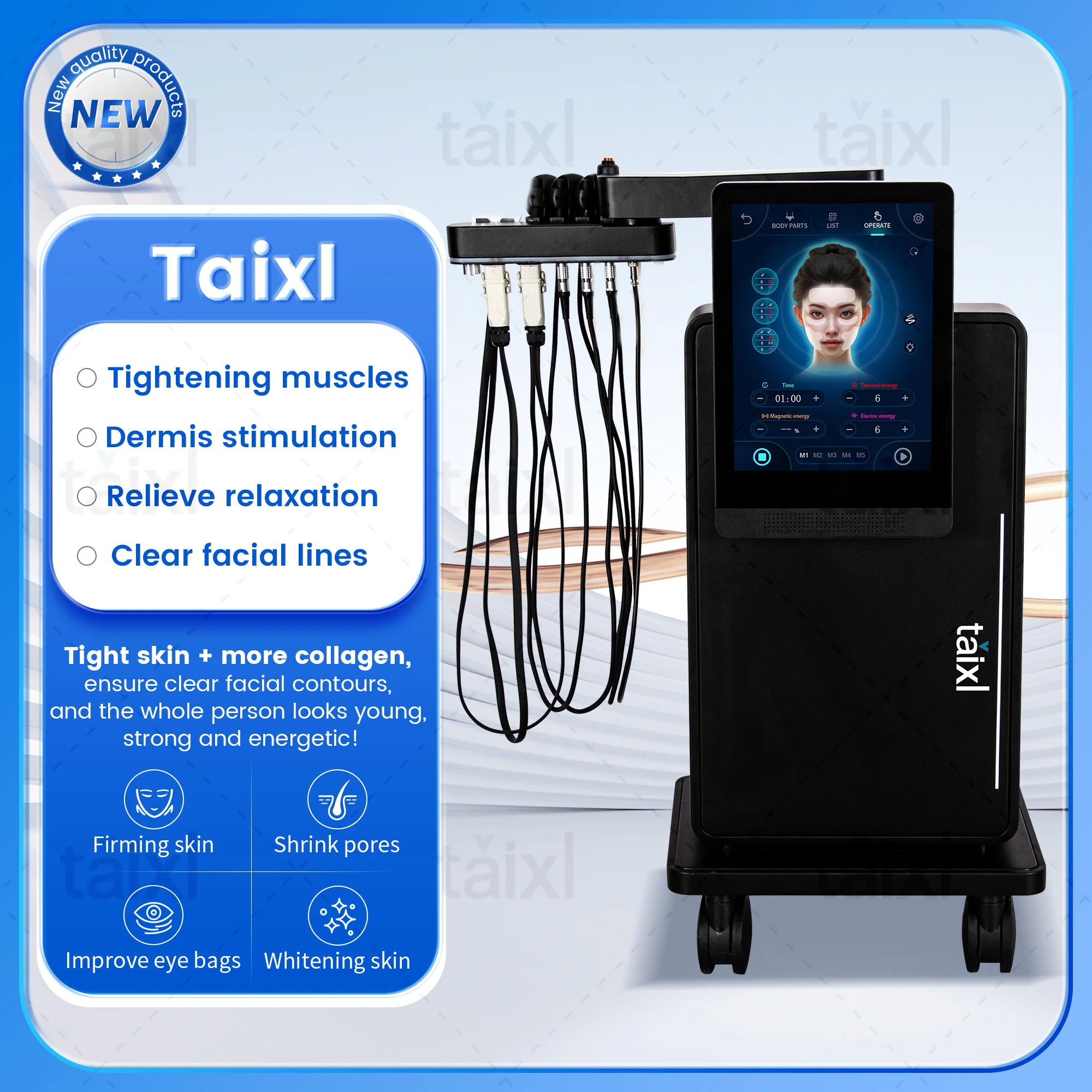 

2025 Latest Strong Pulsed Magnetic TAIXL And PEface RF Heat Energy Output Face Vline Face Lift Wrinkle Removal Machine