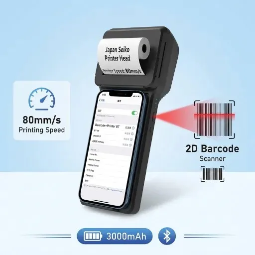 

Cellphone Back Clip 58mm Thermal Printer 1D/2D Scanner Bluetooth Connection 7.4V 3000mAh Battery Extendable Holder Of Mobile