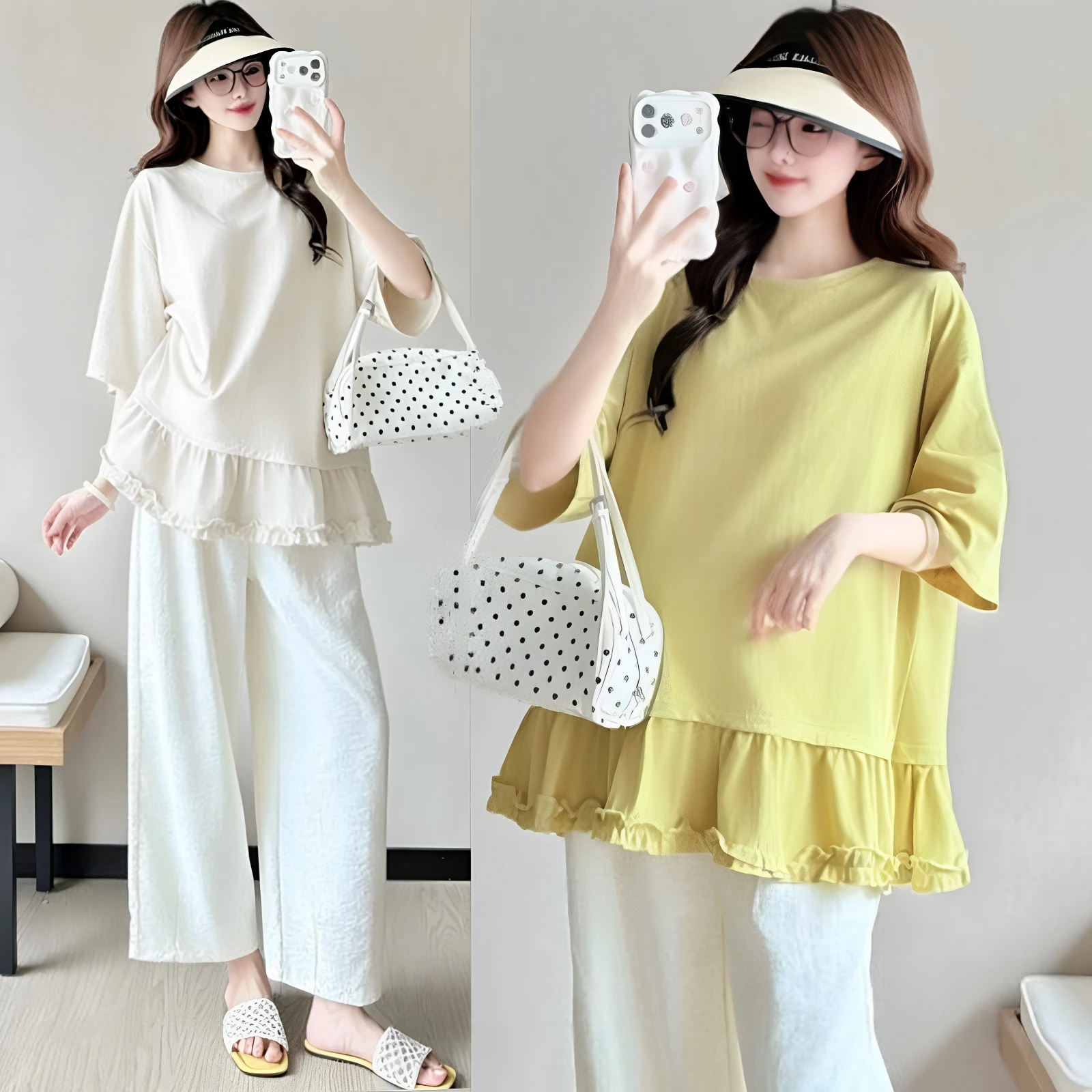 summer-new-style-maternity-t-shirt-short-sleeve-cover-belly-not-pregnant-doll-shirt-set-women's-loose-fit-cotton-round-neck